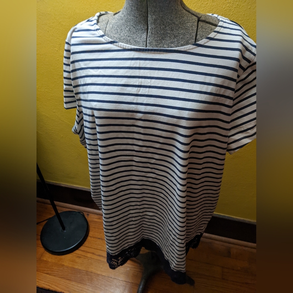 Striped Tee With Lace Hem